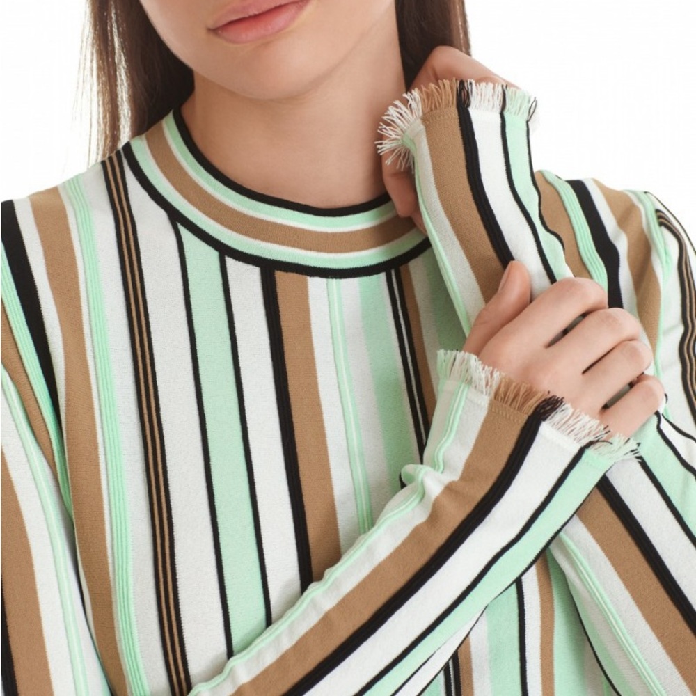 MARC CAIN Long-sleeved shirt, multicolored stripes Mint Green Brown Black Size M - Picture 9 of 9